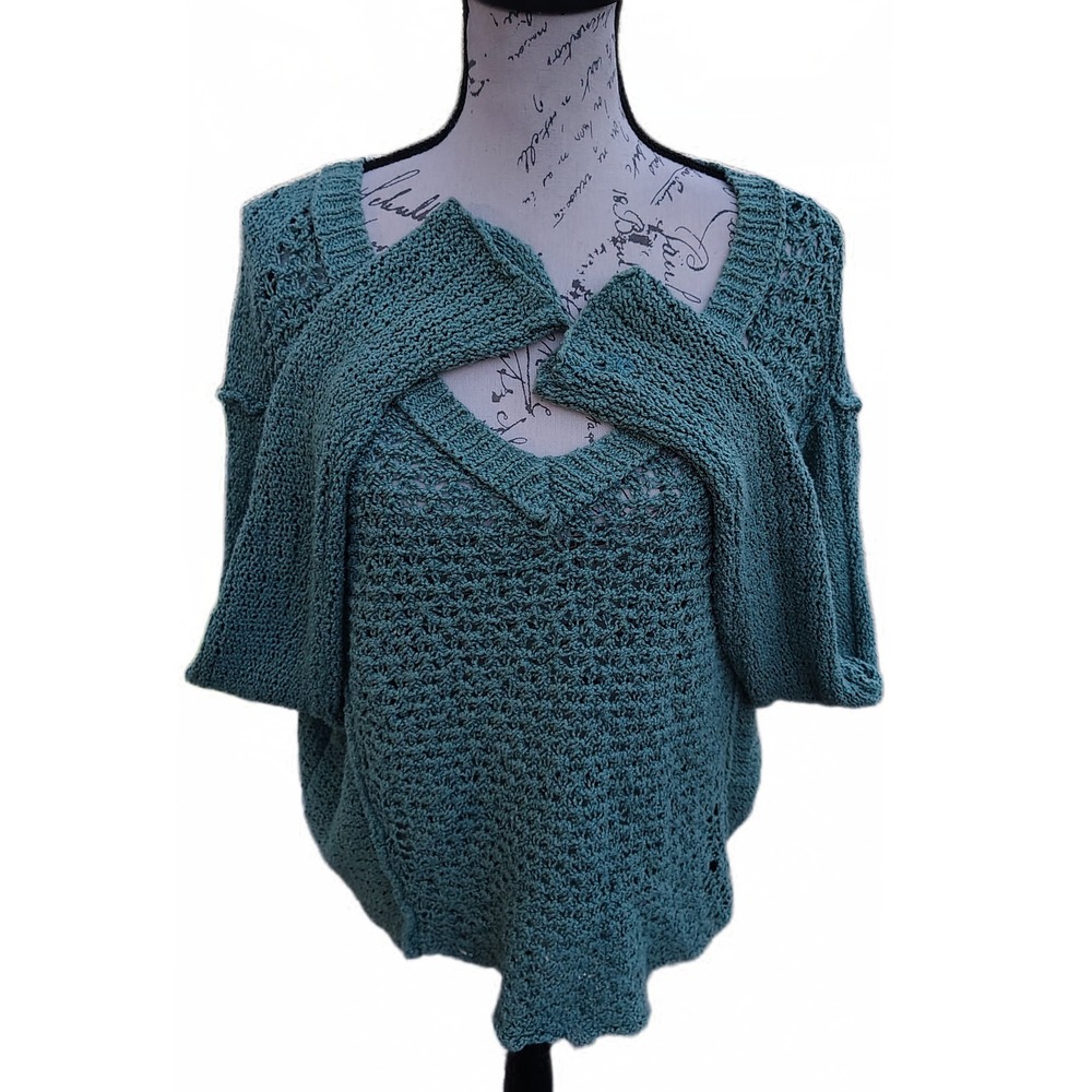 Free People Crashing Waves Oversized Sweater XS Dark Teal Cottagecore Fall